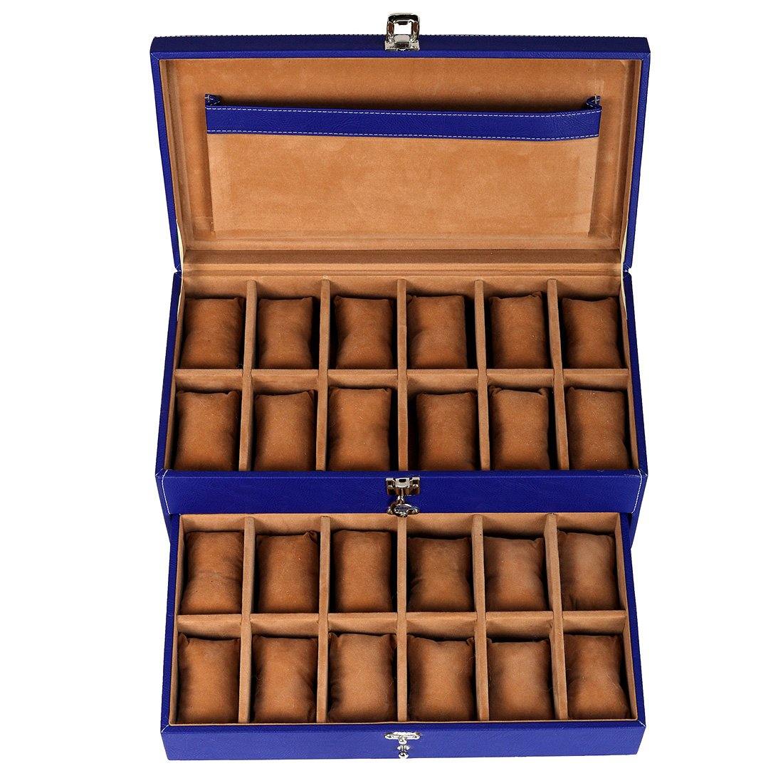 Leather World Unisex Classical 24 Slots Watch Organiser Box