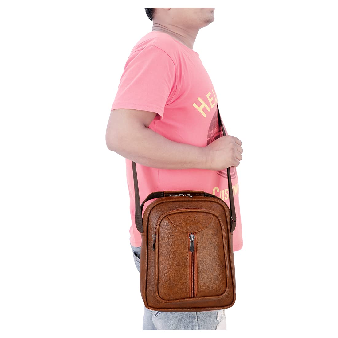 Leather World Vegan Leather 5.6 Liter Sling Cross Body Travel Office Business Messenger Bag for Men Women