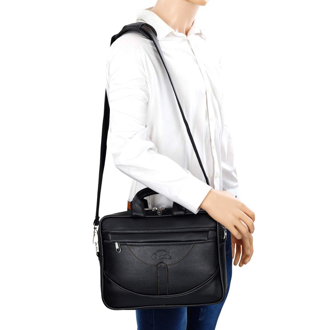 Leather World Vegan Leather Briefcase Laptop Office Bag for Men and Women with Padded Protection for 14 inch Laptop Black