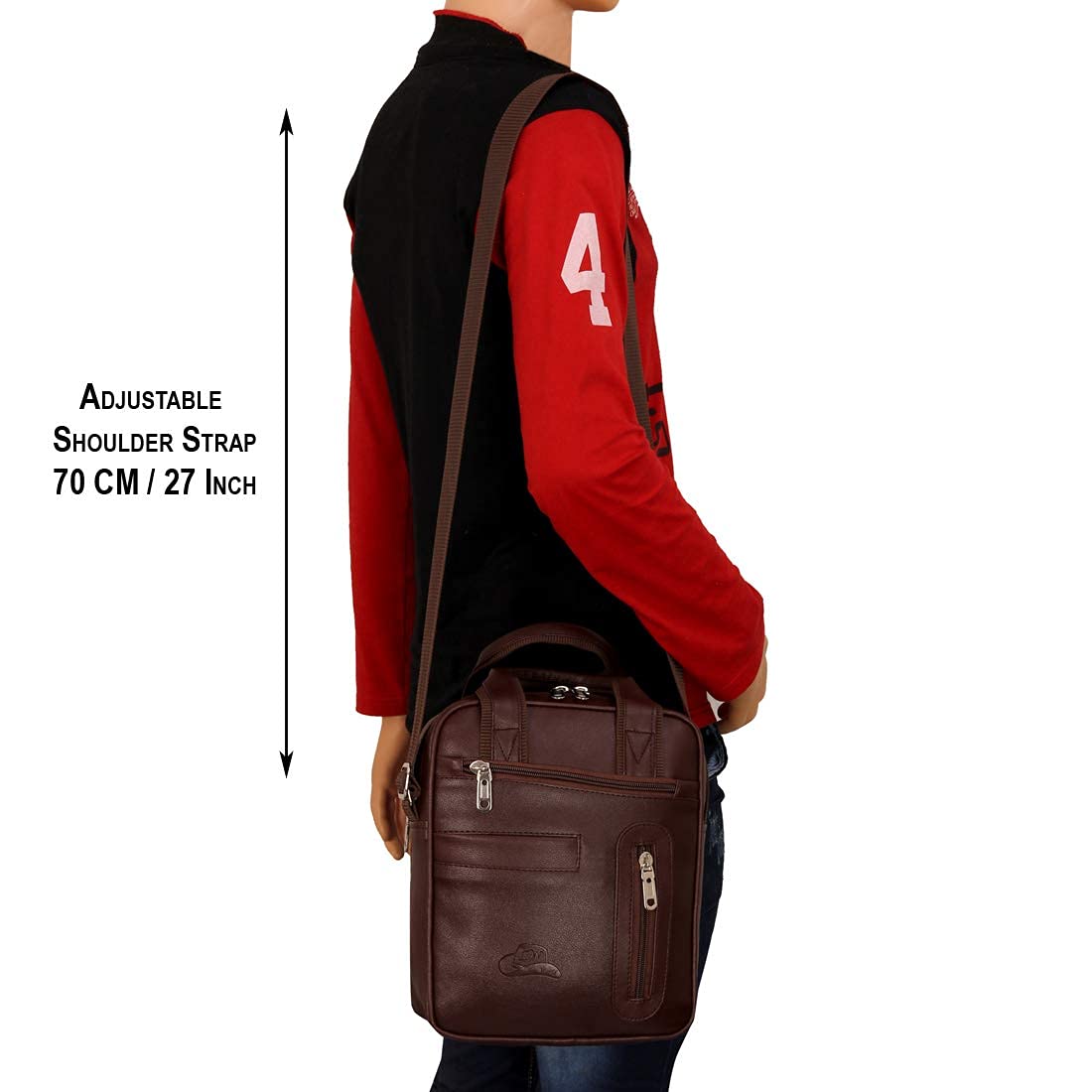 Leather World PU Leather Sling Cross Body Travel Office Business Messenger Bag for Men Women r (23 x 10x 29 cm) (Brown)