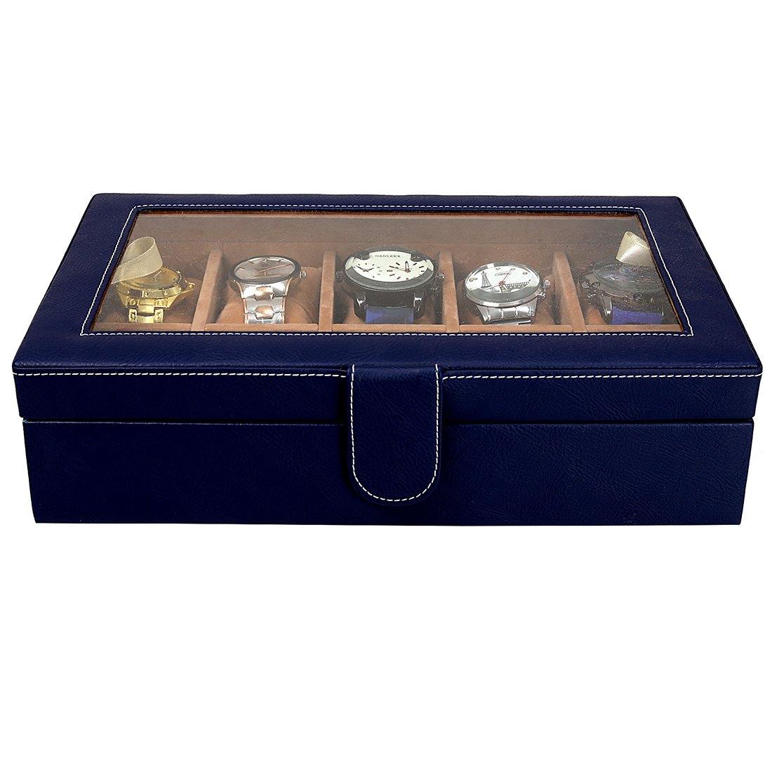 Leather World 10 Slots Elegant Watch Box With Viewing Window