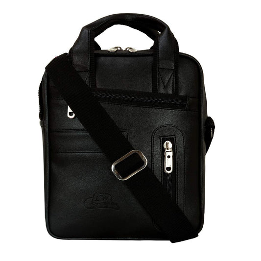 Leather World PU Leather Sling Bag Men Women Cross Body Travel Messenger (23 x 10x 29 cm) (Black)