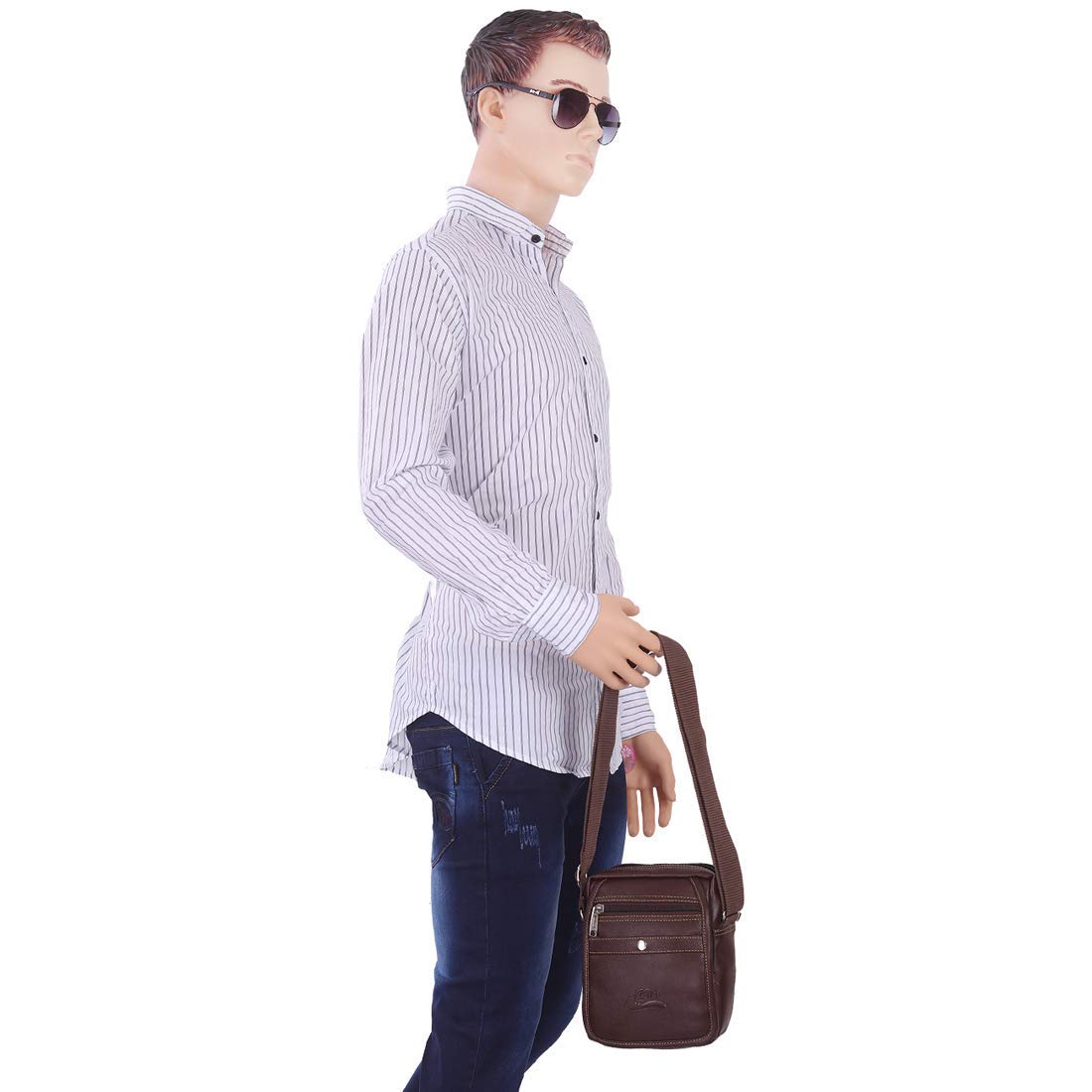Leather World Vegan Leather Shoulder Bags Small Vertical Cross Body Messenger Bag Small Water resistant Satchel for Men and Women