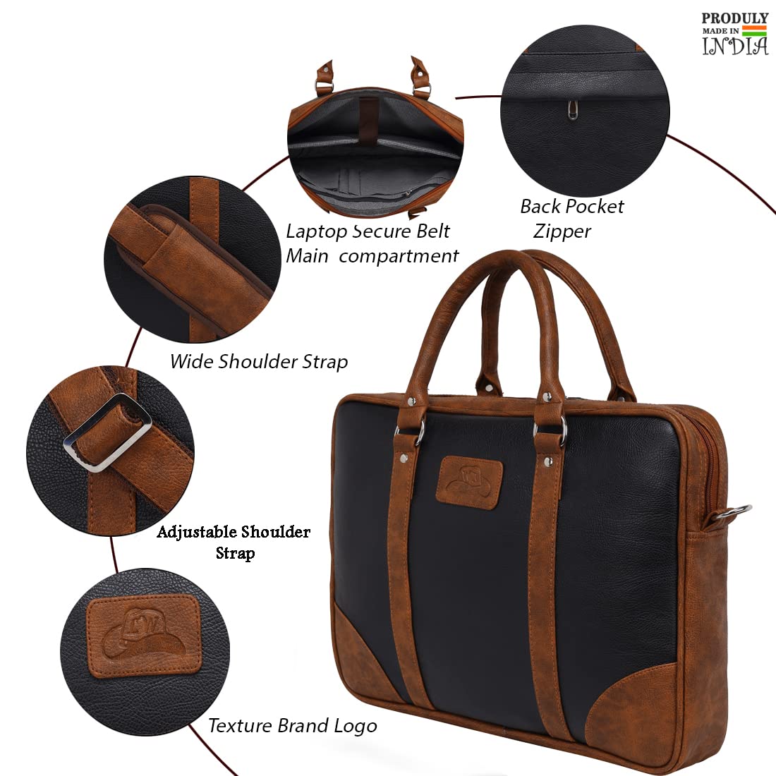 Leather World Multi Color Pu Leatherette Laptop Office Messenger Tablet Travel Shoulder Bag Men Women (Coffe Brown)