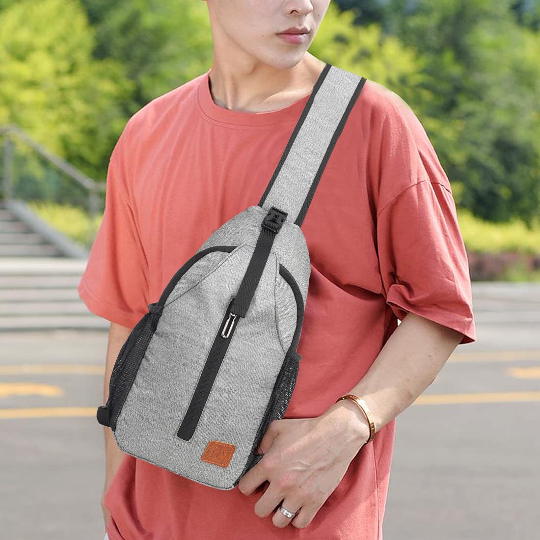 Fly Fashion Polyester Travel Cross Body Backpack Shoulder Chest Bag Lightweight Men Women (Grey)