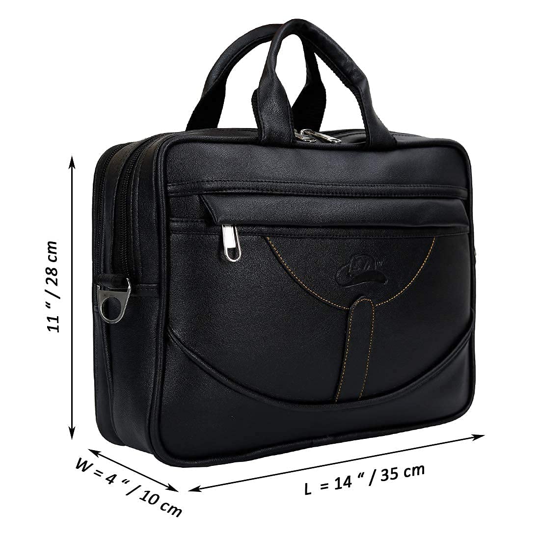 Leather World Vegan Leather Briefcase Laptop Office Bag for Men and Women with Padded Protection for 14 inch Laptop Black