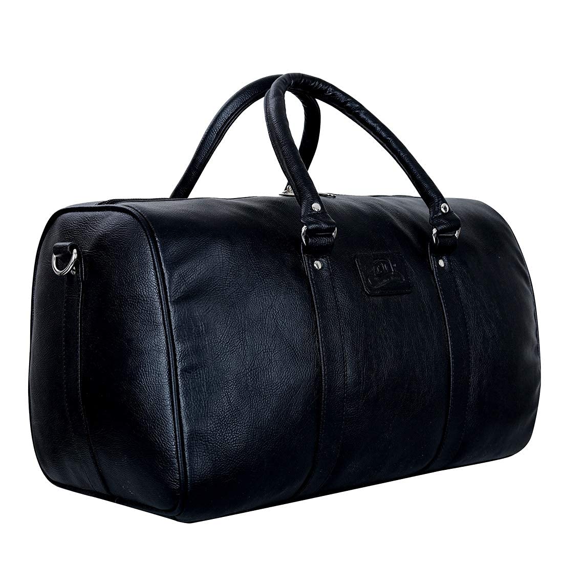 Leather World Black Pu Leather Sports Gym Duffle Bag with Shoe Compartment