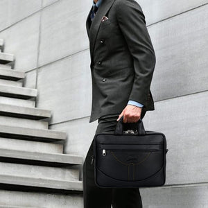 Leather World Vegan Leather Briefcase Laptop Office Bag for Men and Women with Padded Protection for 14 inch Laptop Black