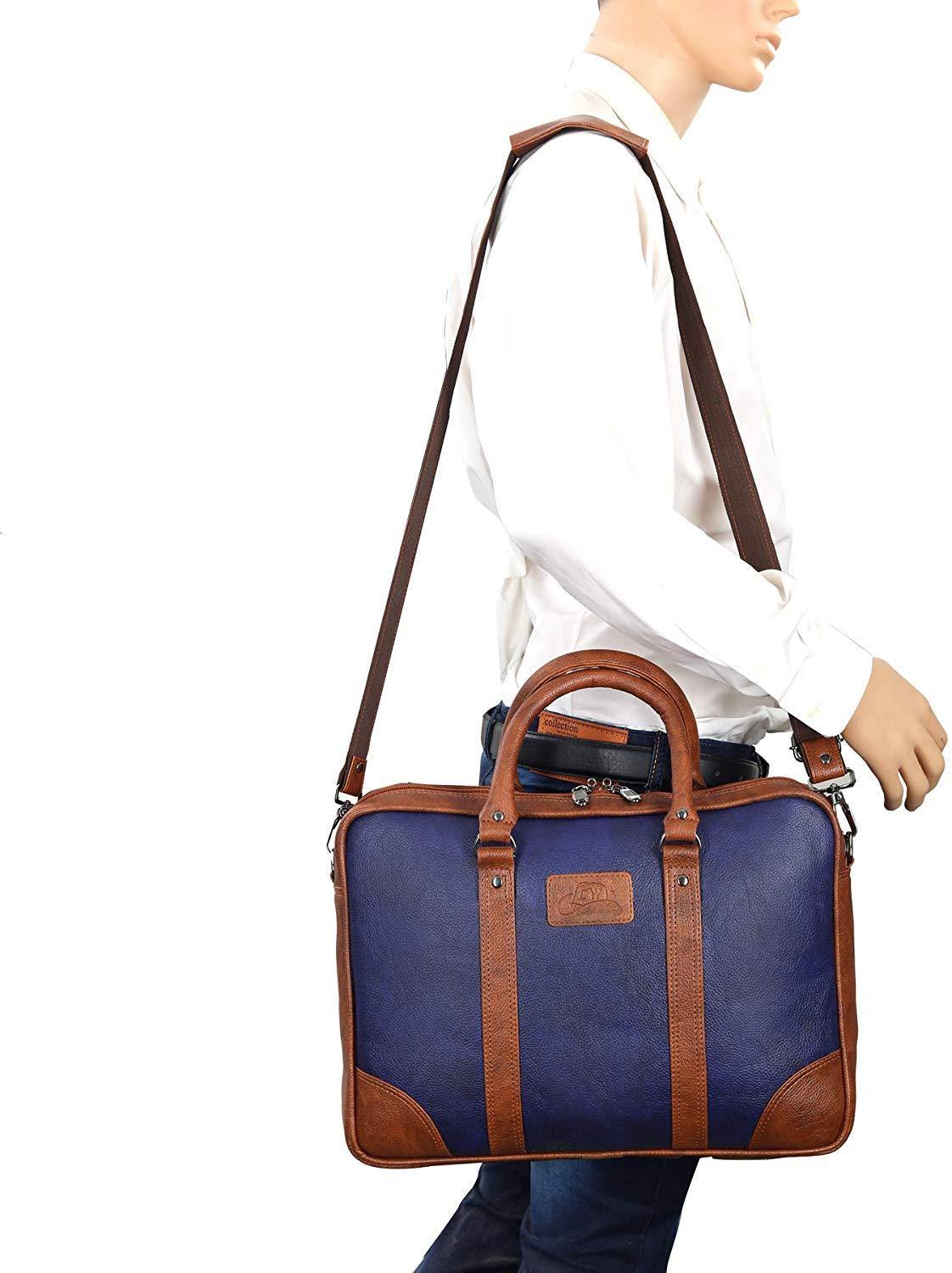 Leather World Blue 15.6 inch Laptop Bag for Men Office Bag for Men Messenger Bag - Leatherworldonline.net