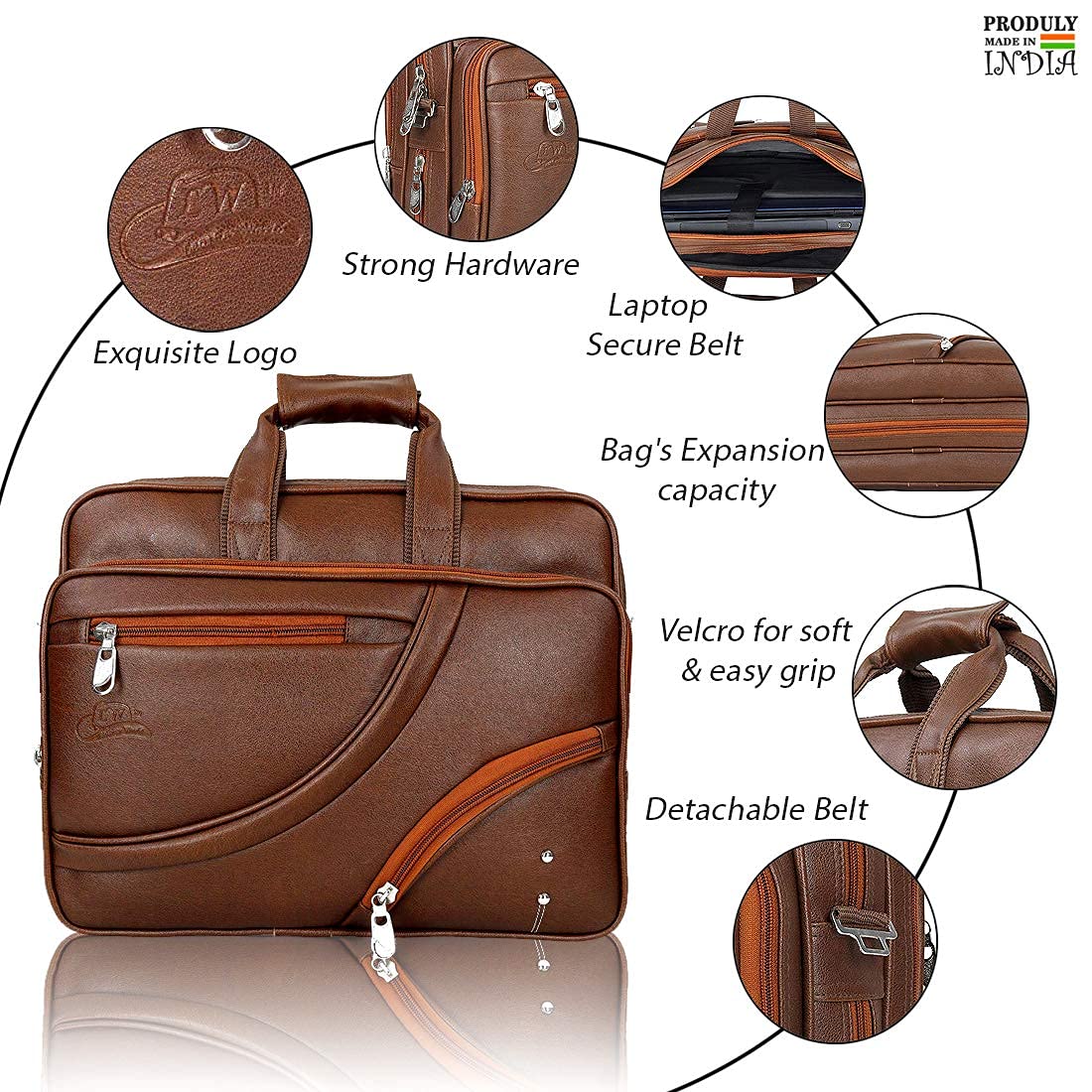 Leather World Pu Expandable 16 inch Water Resistant Laptop Office Business Bag Men Women Messenger Briefcase - Tan