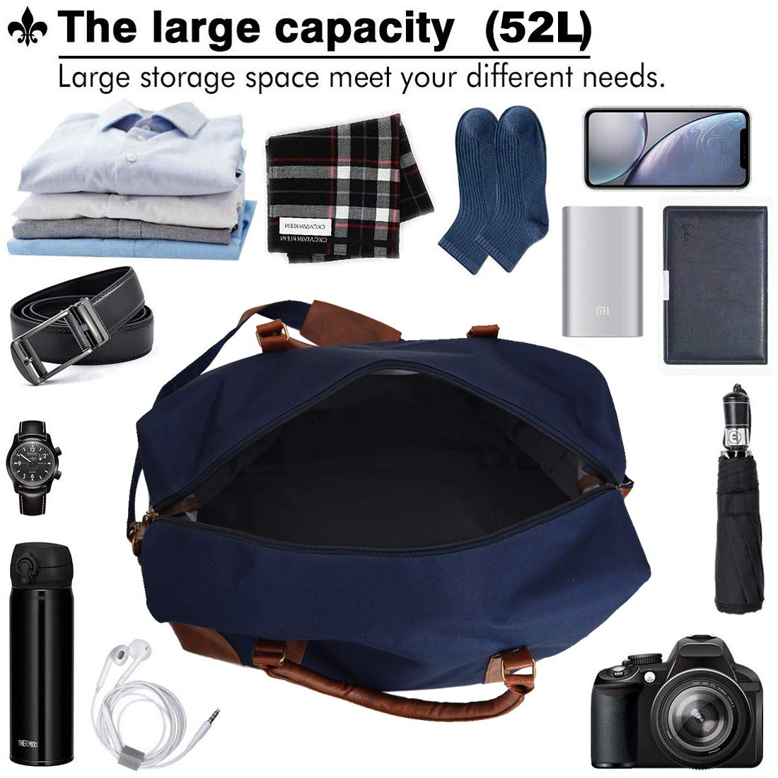 Leather World 24 Inch Nylon Large Travel Duffel Men Luggage Bag Women (Blue-DB4014)