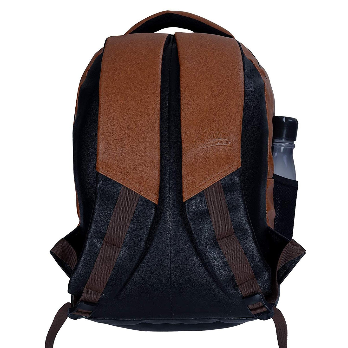 Leather World Tan PU Leather College Office Laptop Backpack with USB