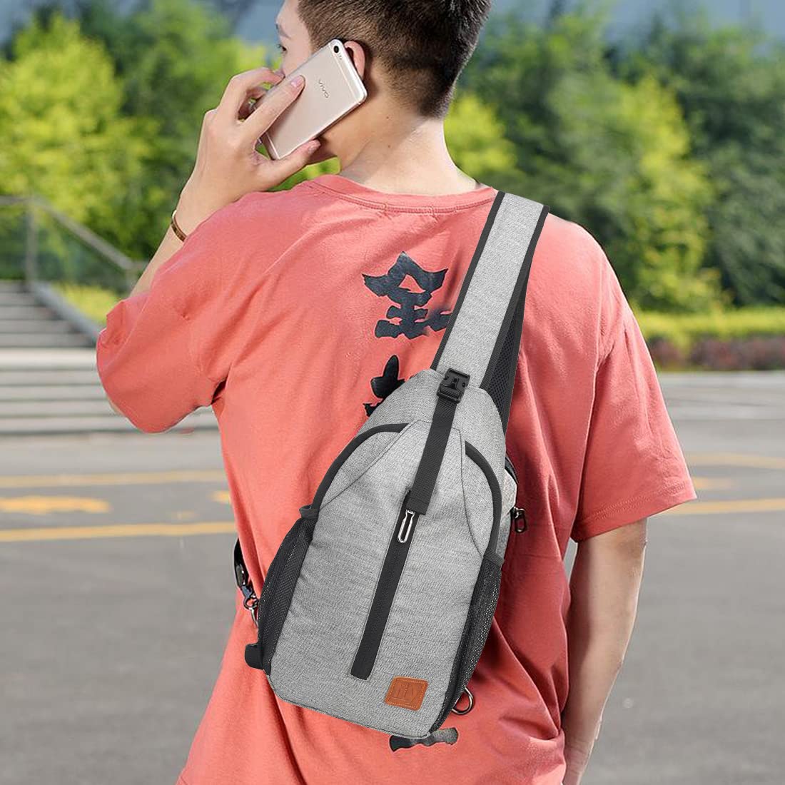 Fly Fashion Polyester Travel Cross Body Backpack Shoulder Chest Bag Lightweight Men Women (Grey)