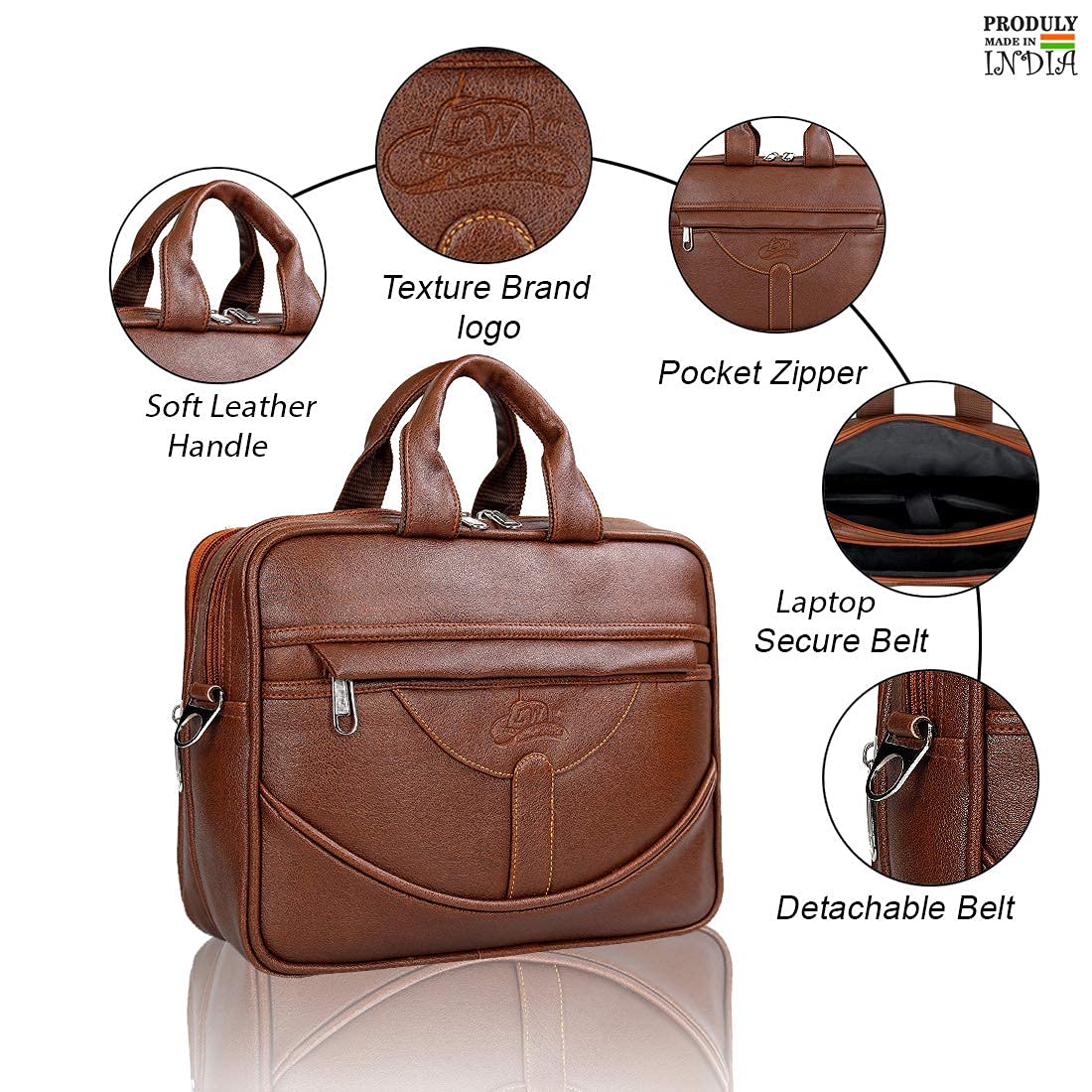 Buy Zipline Office Synthetic Leather laptop bag for Men women, 15.6