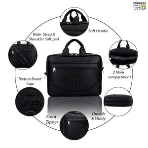 Leather World Vegan Leather Briefcase Laptop Office Bag for Men and Women with Padded Protection for 14 inch Laptop Black