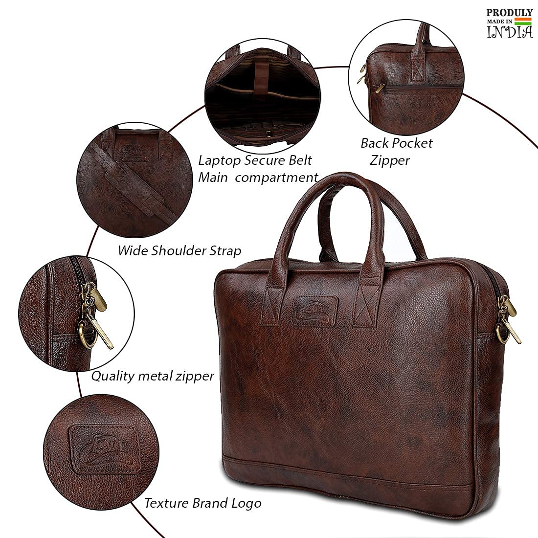 Leather World Laptop Bag 15.6 Inch Briefcase Shoulder Bag Water Resistant Laptop Bag Satchel Tablet Business Carrying Handbag Laptop Sleeve for Women and Men Brown
