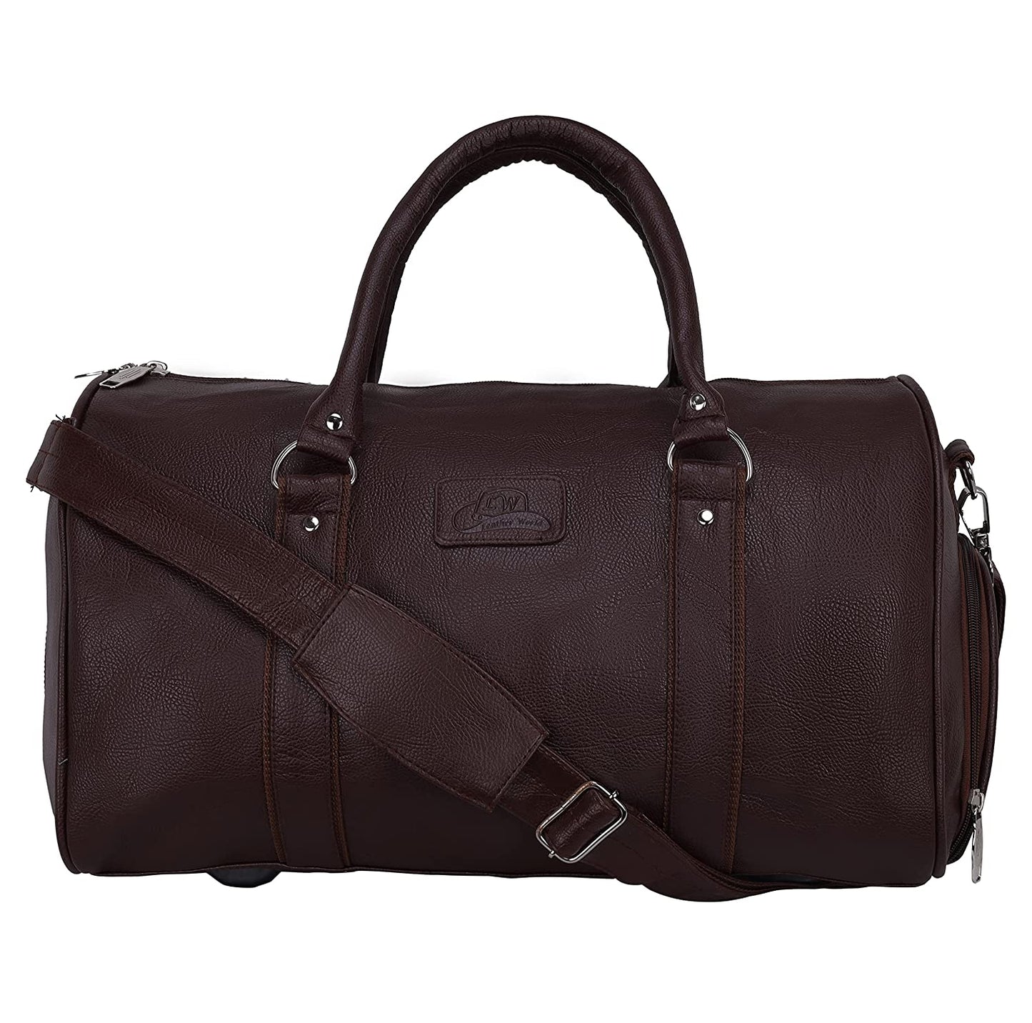 Leather World Brown Pu Leather Sports Gym Duffle Bag with Shoe Compartment