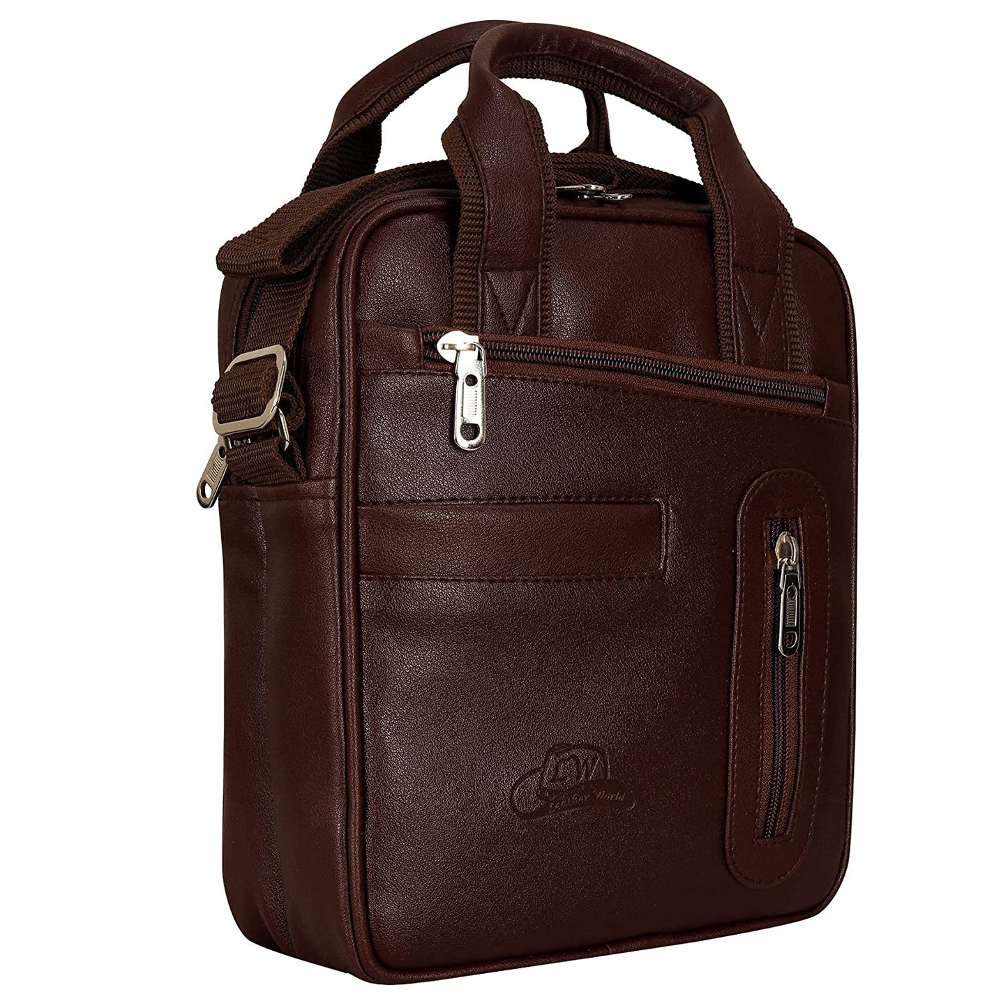 Leather World PU Leather Sling Cross Body Travel Office Business Messenger Bag for Men Women r (23 x 10x 29 cm) (Brown)