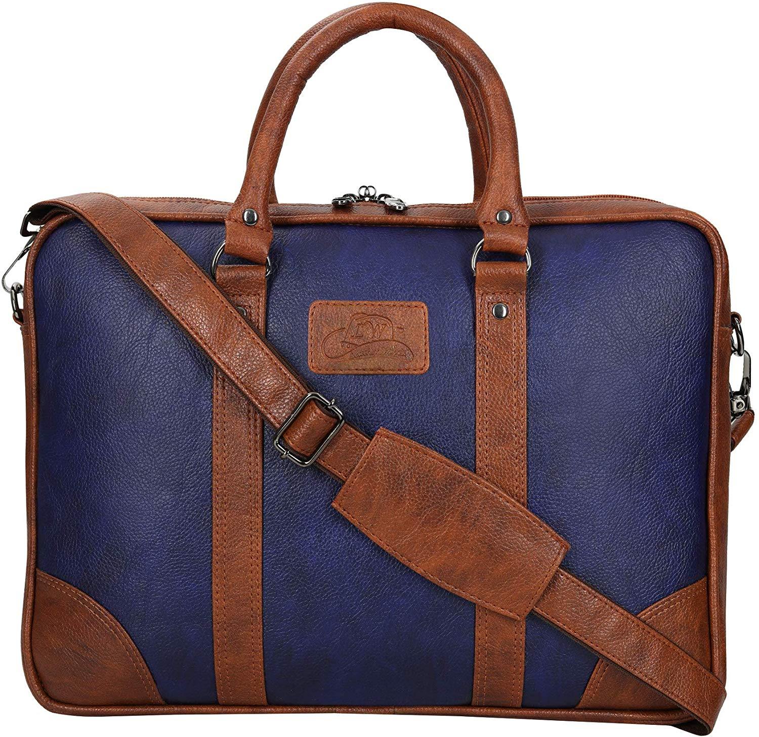 Leather World Blue 15.6 inch Laptop Bag for Men Office Bag for Men Messenger Bag - Leatherworldonline.net