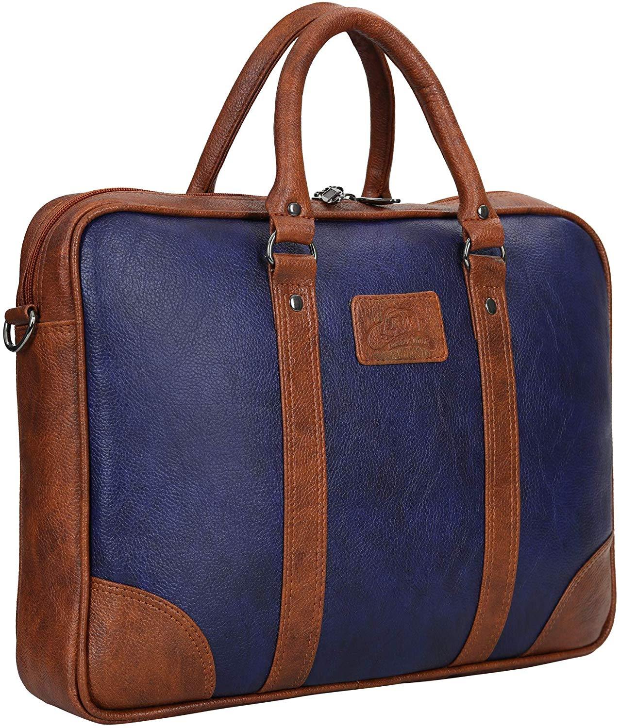 Leather World Blue 15.6 inch Laptop Bag for Men Office Bag for Men Messenger Bag - Leatherworldonline.net