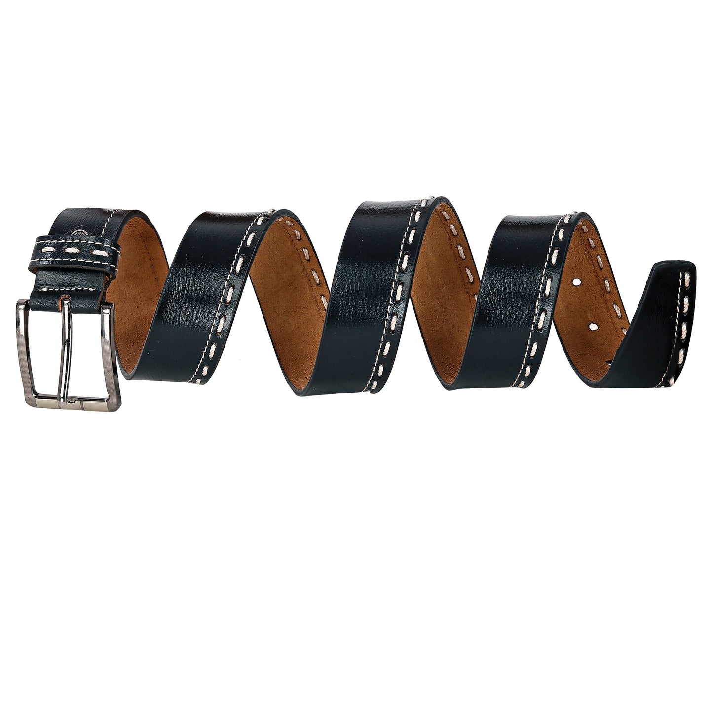 Leather World Pin Lock Buckle Genuine Leather Formal Casual Black Belt For Men Elegant Gift Box