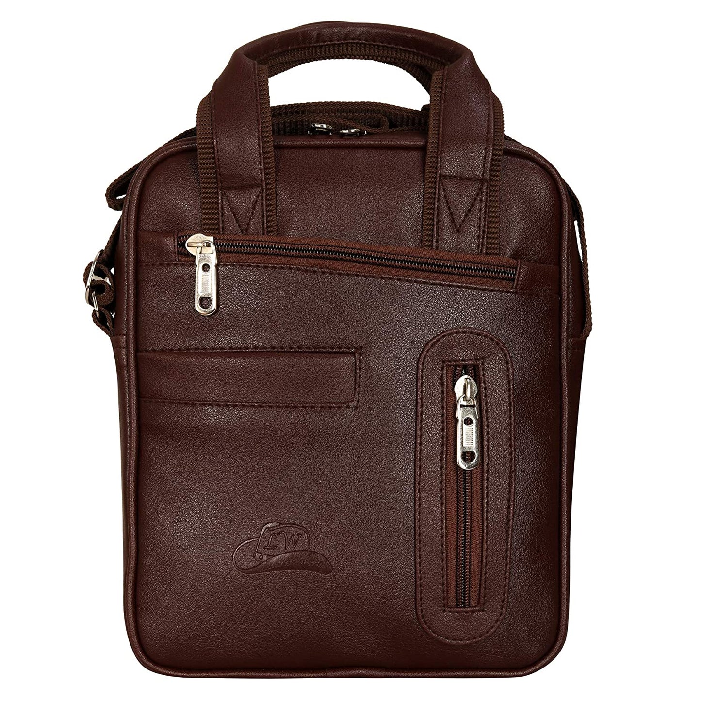 Leather World PU Leather Sling Cross Body Travel Office Business Messenger Bag for Men Women r (23 x 10x 29 cm) (Brown)