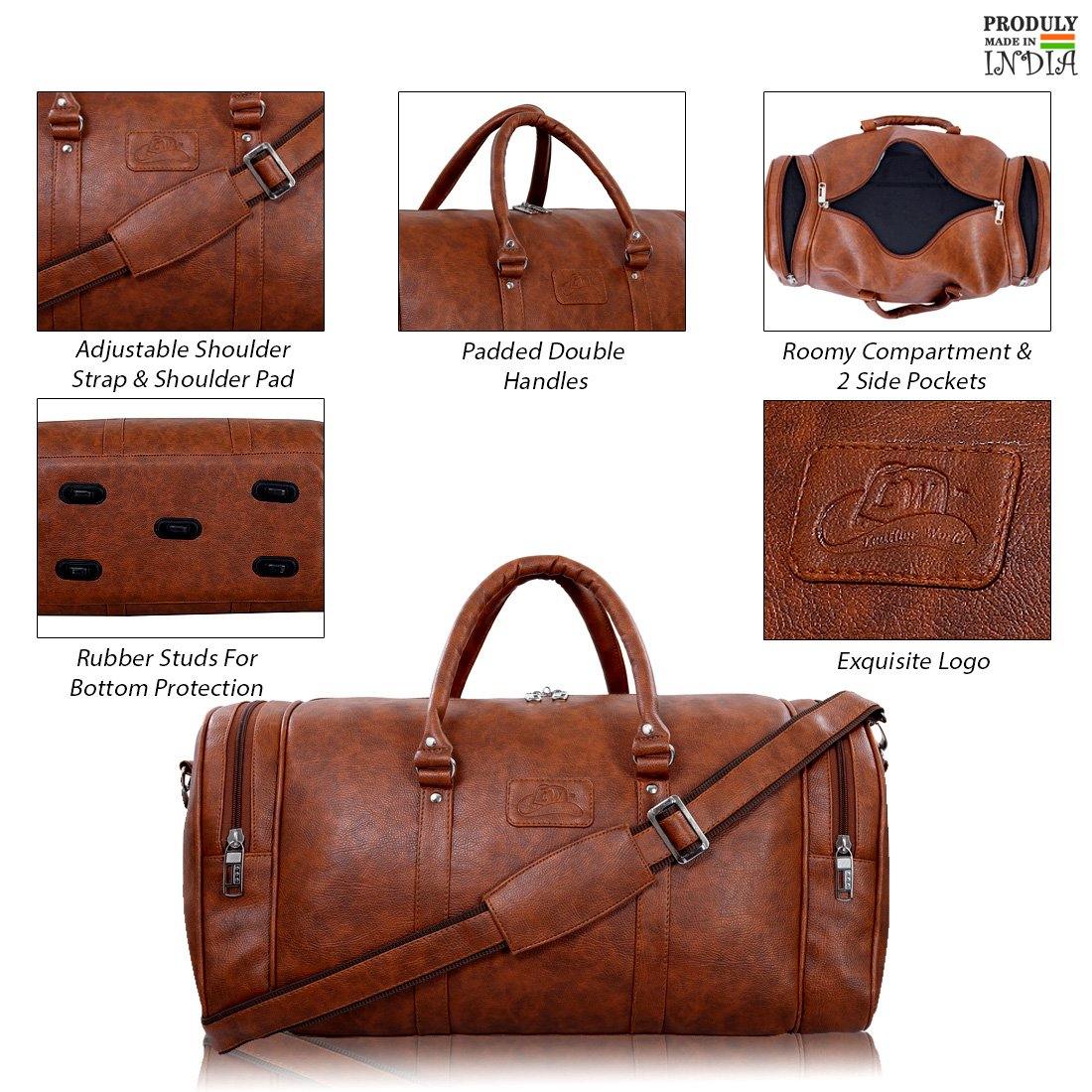 Leather World- Luxurious PU Leather Travel Duffel Bag/ Cabin Bag/ Gym Bag –