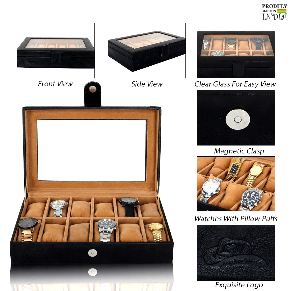 12 Slots Luxury Watch Box Organizer with Viewing Window