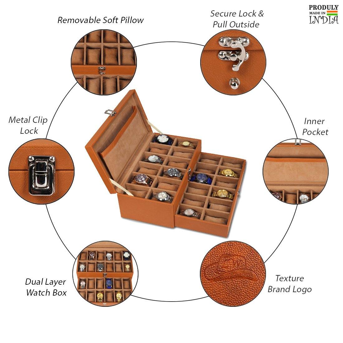 Leather World Unisex Classical 24 Slots Watch Organiser Box