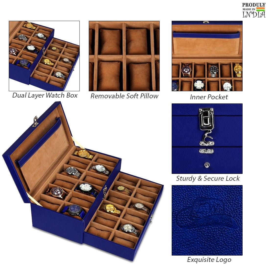 Leather World Unisex Classical 24 Slots Watch Organiser Box