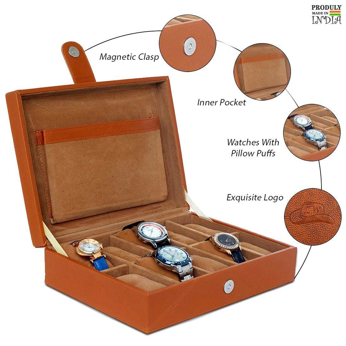 Leather World Unisex 10 Slots Watch Organiser Box - Leatherworldonline.net