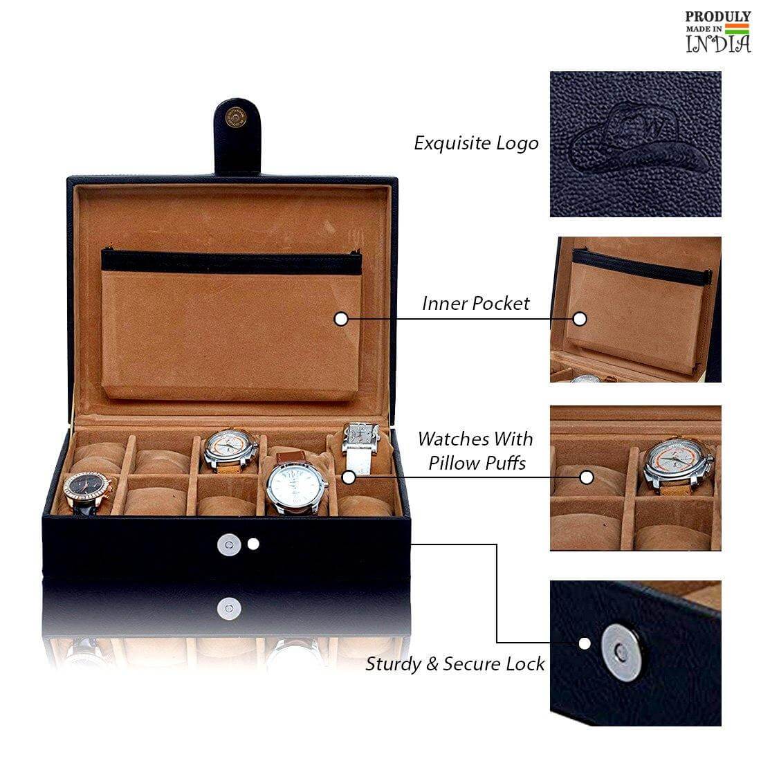 Leather World Unisex 10 Slots Watch Organiser Box - Leatherworldonline.net