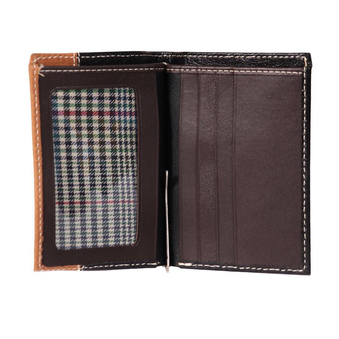 Leather World Trendy Black & Tan Color Genuine Leather Bi Fold Money Clip Wallet For Men - #MC9001 - Leatherworldonline.net
