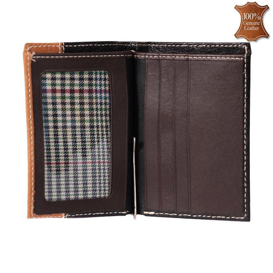 Leather World Trendy Black & Tan Color Genuine Leather Bi Fold Money Clip Wallet For Men - #MC9001 - Leatherworldonline.net