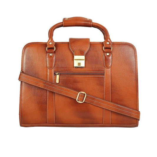 Leather World Genuine Leather Laptop Portfolio Bag 16.5" Tan 7 Liter Tablets / Macbook #OB1063 - Leatherworldonline.net