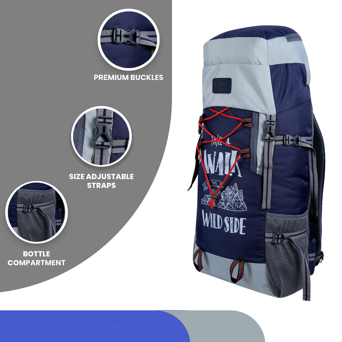 Blue Unisex Nylon Trekking Rucksack Bag Stylish Adventure Companion