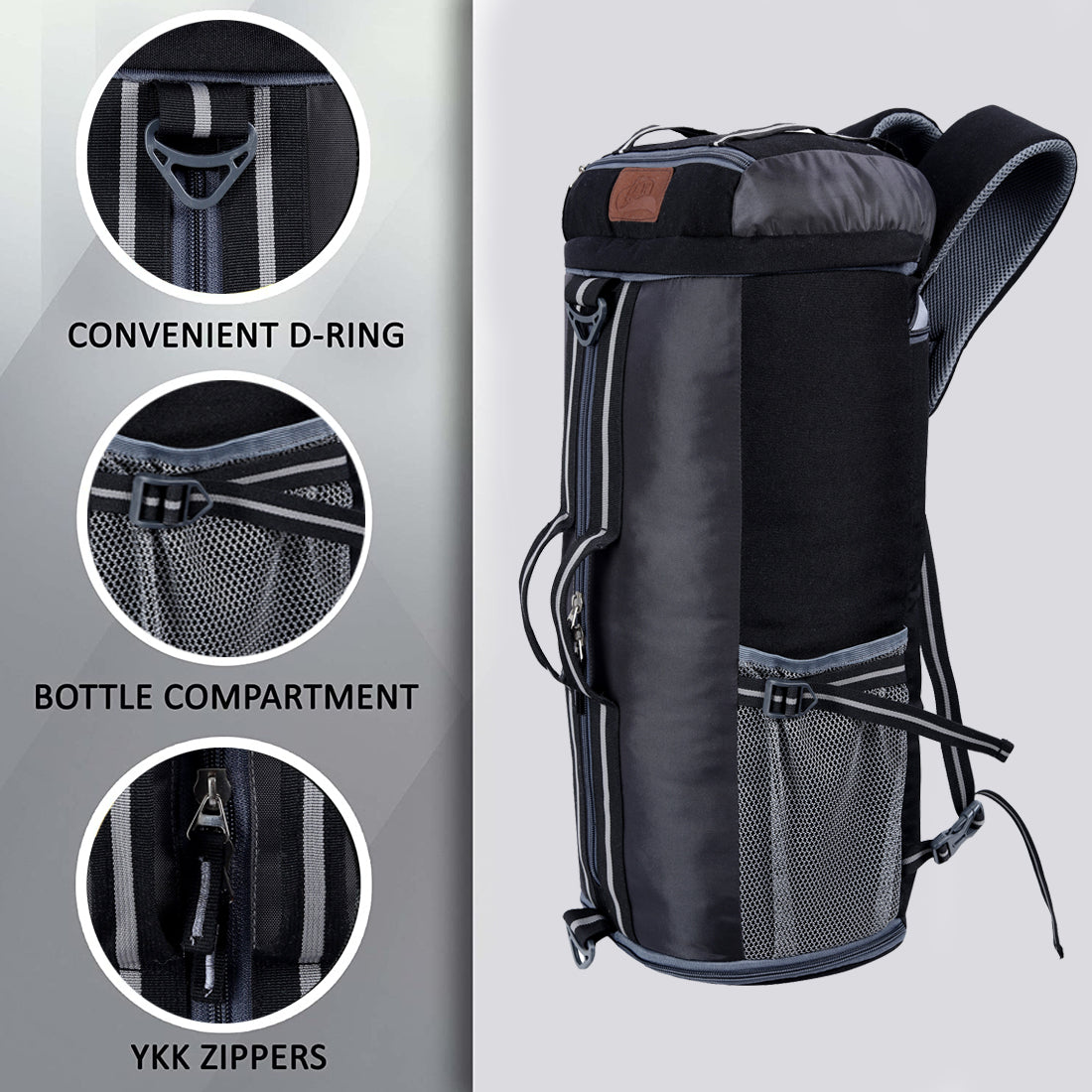 Black & Grey Casual Trekking Rucksack Bag With Shoe Compartment