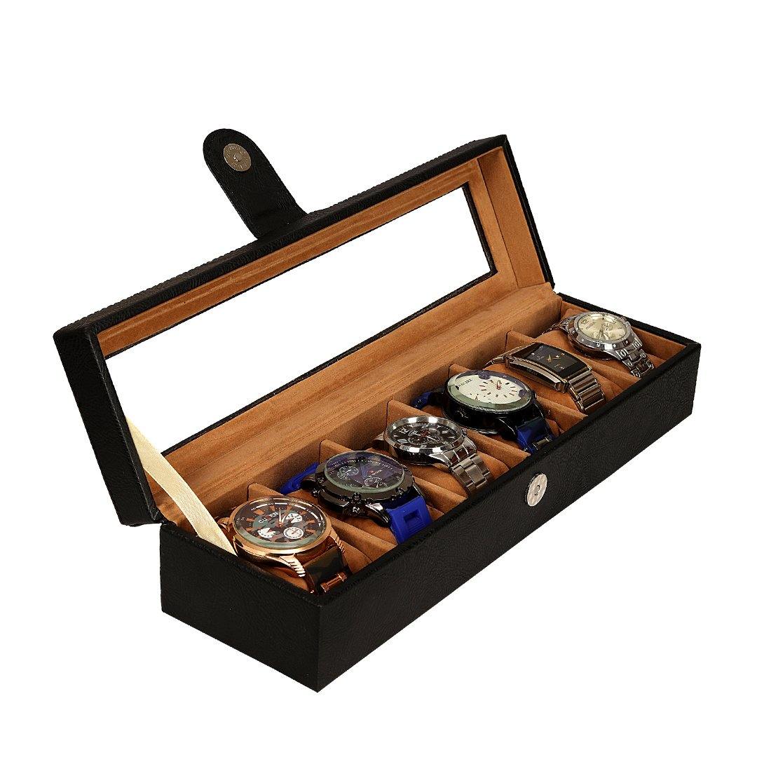 6 Slots Classy Watch Box Organizer with Viewing Window