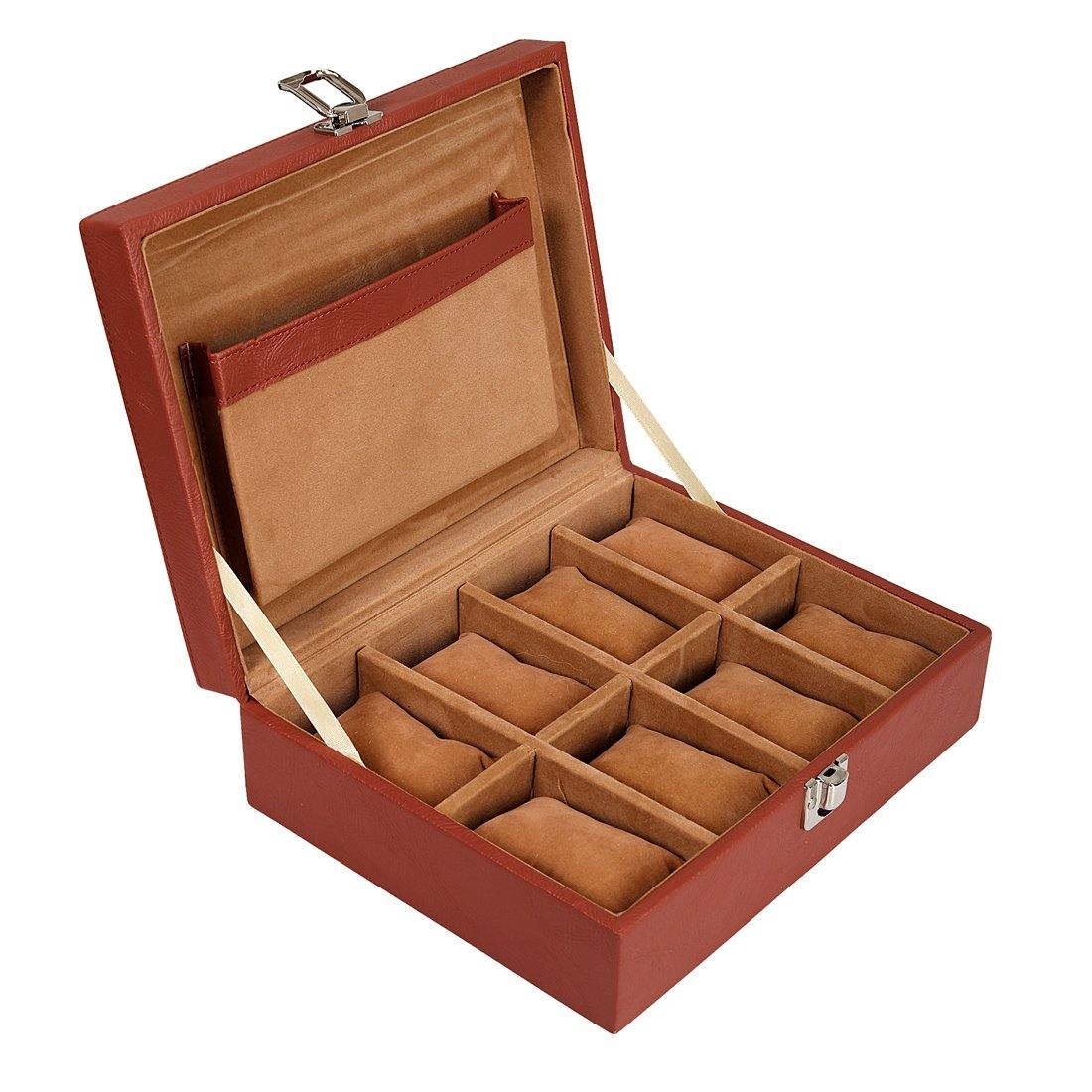 8 Slots Elegant Watch Organizer Box With Plain PU Leather Finish