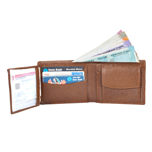 Genuine Grain Leather Wallet With Flap For Men