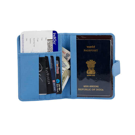 Genuine Grained Leather Unisex Trending Sky Blue Multi-purpose Holder