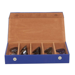 Leather World PU Leather Sunglasses Goggle Case Box Blue color with 5 Compartments #GC5004 - Leatherworldonline.net