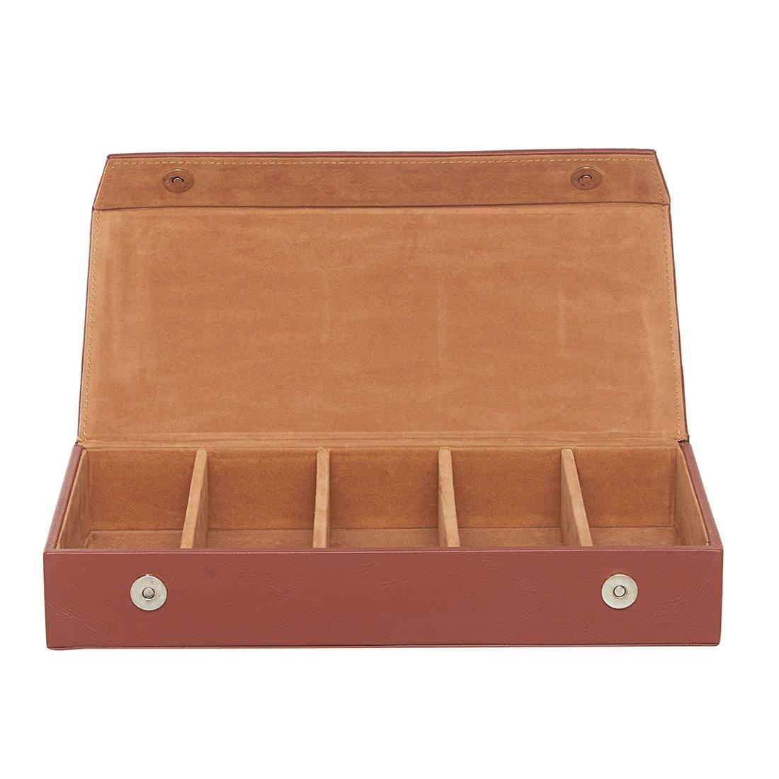 Leather World PU Leather Sunglasses Goggle Case Box Brown color with 5 Compartments #GC5006 - Leatherworldonline.net