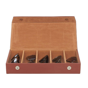 Leather World PU Leather Sunglasses Goggle Case Box Brown color with 5 Compartments #GC5006 - Leatherworldonline.net