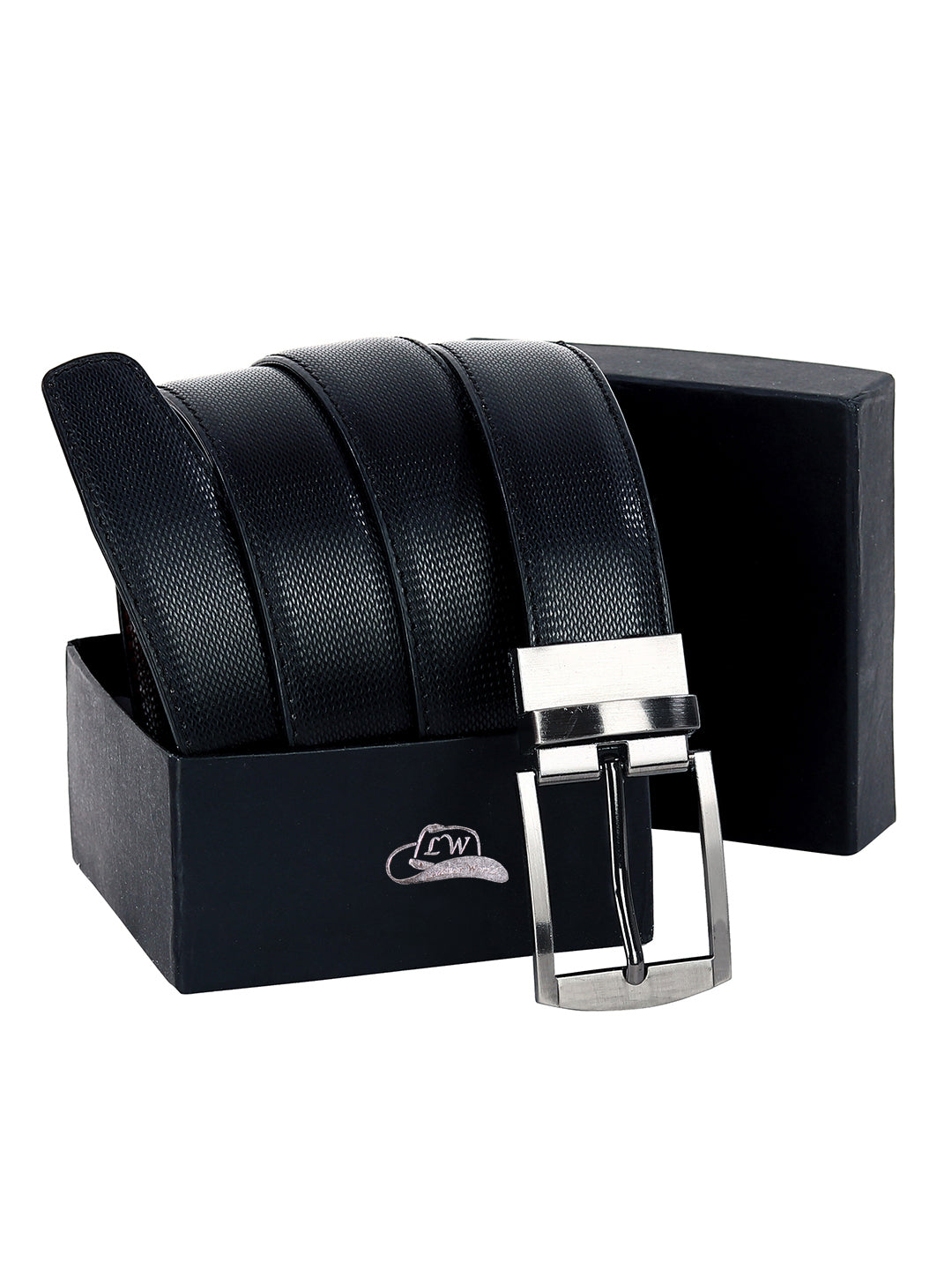 Leather World Reversible Pin Buckle Vegan Leather Formal Black/Brown Belt For Men with Double Sided Strap
