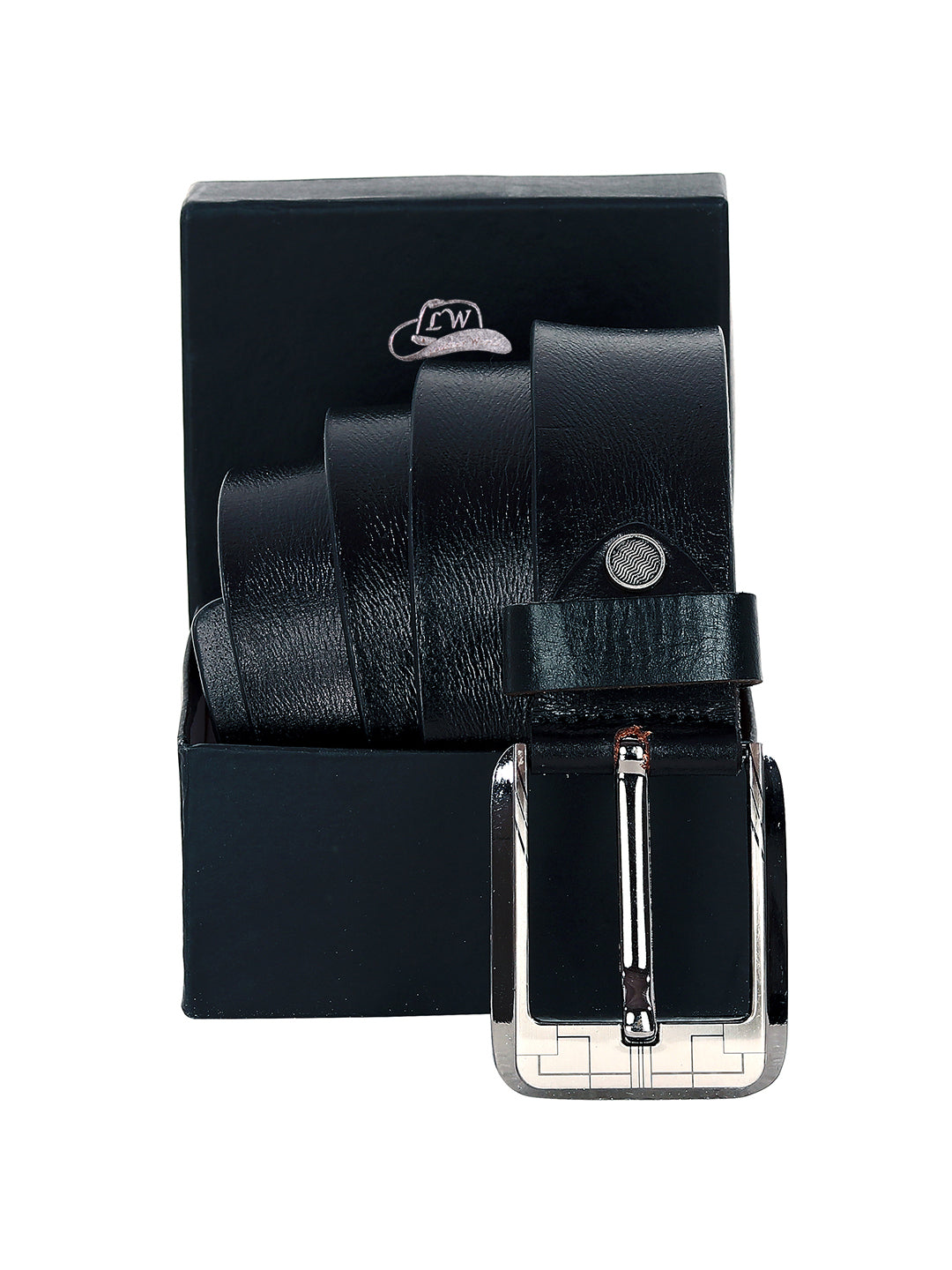 Leather World Formal Casual Black Color Branded Stylish Genuine Leather Belts For Men