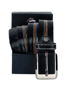 Leather World Formal Casual Black Color Branded Stylish Genuine Leather Belts For Men