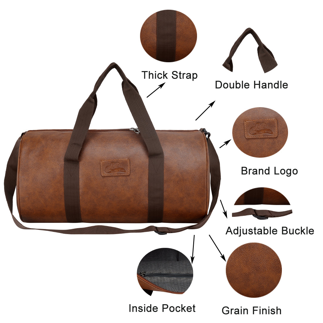 Leather World PU Leather Travel Duffle Bag for Men Women Luggage Sports Gym (Tan)